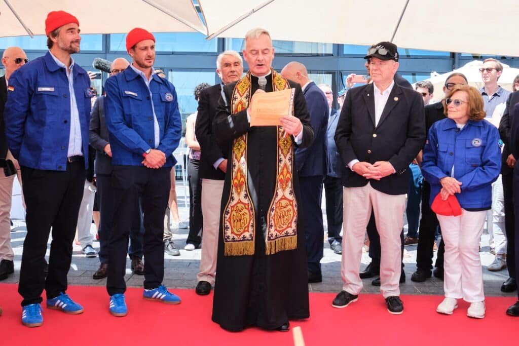 Father Christian Venard HSH Prince Albert II of Monaco , Pierre Casiraghi and Boris Herrmann